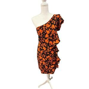 New Chelsea 28 One-Shoulder Ruffle Floral Dress, Size L